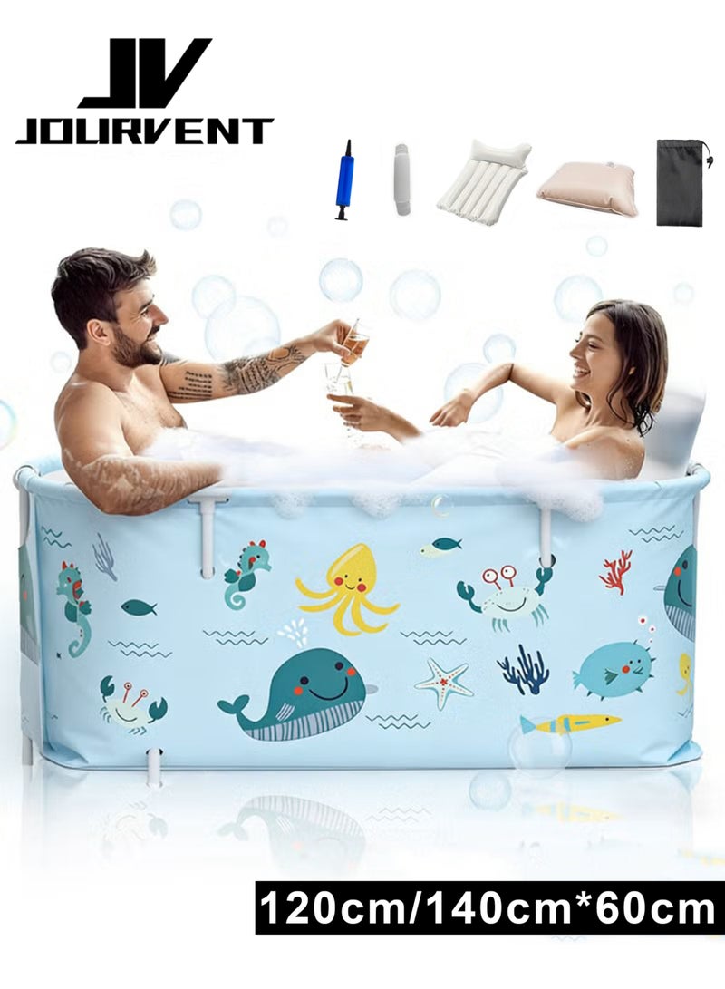 Jourvent 140cm/120cm Waterproof Large Portable Foldable Layer Bathtub and Family SPA Soaking Tub Barrel, Household Shower Bathtub with water-filled seat cushion *1, inflatable backrest *1, drain pipe *1, air pump *1, storage bag *1 - Image 1